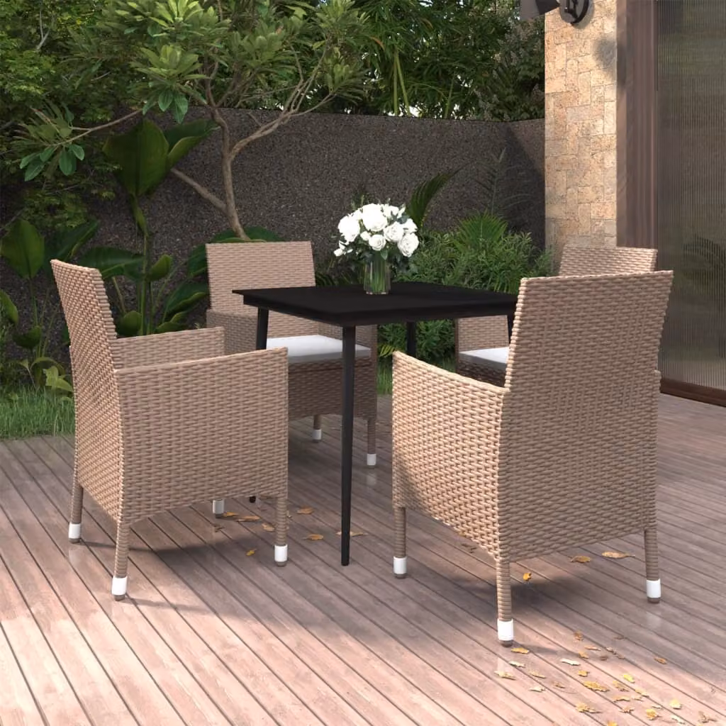 Maison Exclusive - Set da pranzo da giardino a 5 pezzi con cuscini in polyrattan e vetro