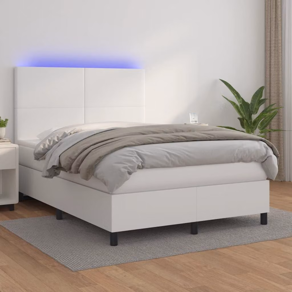 The Living Store Letto a molle con materasso e LED bianco 140x200 cm in ecopelle