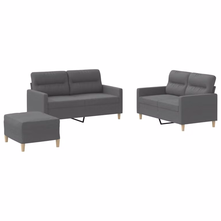 Set di Divani 3 pz con Cuscini Grigio Scuro in Tessuto