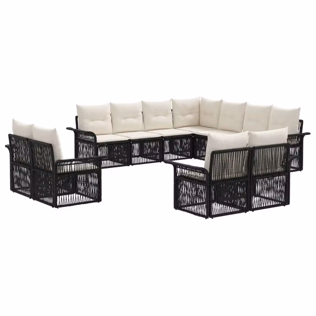 Set Divano da Giardino a Forma di U vidaXL in Polyrattan con Cuscini, Nero e Bianco – 2