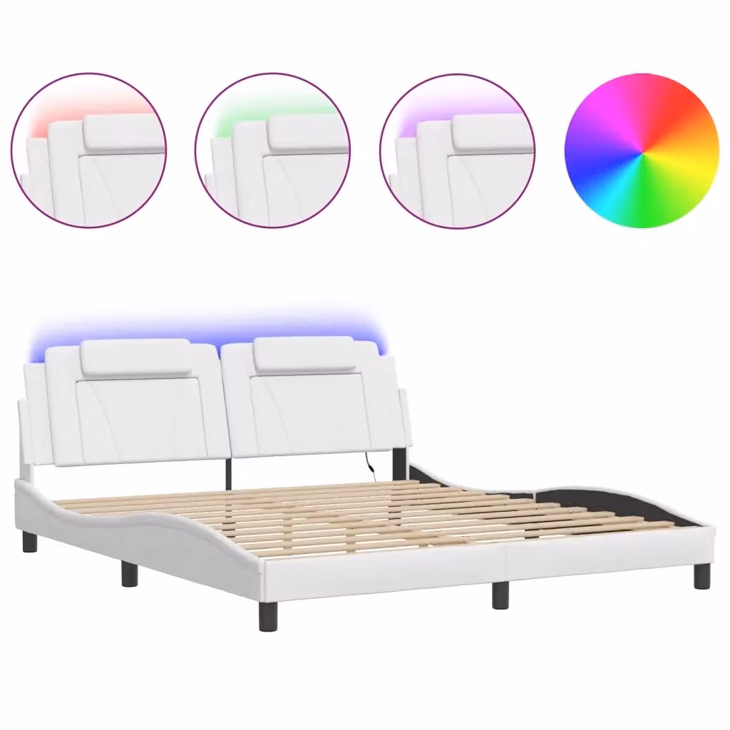 vidaXL Giroletto Viana con LED e porta USB in ecopelle Bianco L/P/H: 200 x 180 x 30 cm – 2