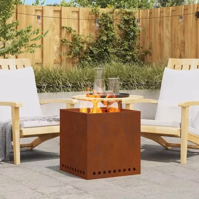 Braciere a Fuoco vidaXL in Acciaio Marrone L: 48 cm, P: 48 cm, H: 50 cm – 1