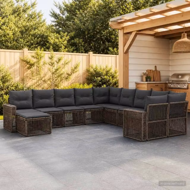 Set Divano da Giardino 11 pz Grigio e Grigio Scuro polyrattan 3435323