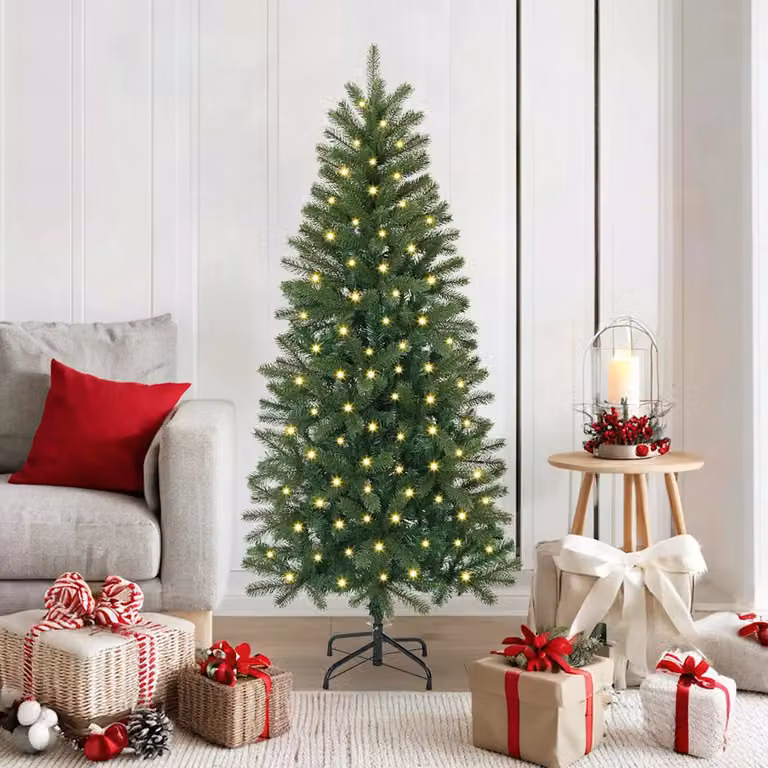 Albero di Natale artificiale moderno vidaXL Verde con luci LED bianco caldo in PE e PVC, Altezza: 150 cm