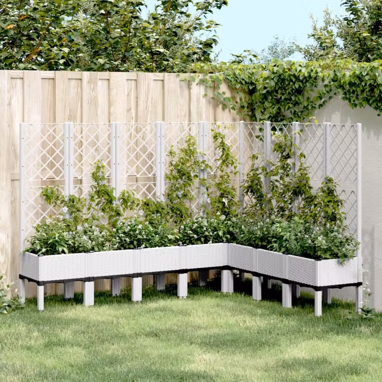 Fioriera da giardino con traliccio vidaXL bianca in plastica L: 200 cm, P: 160 cm, H: 142 cm