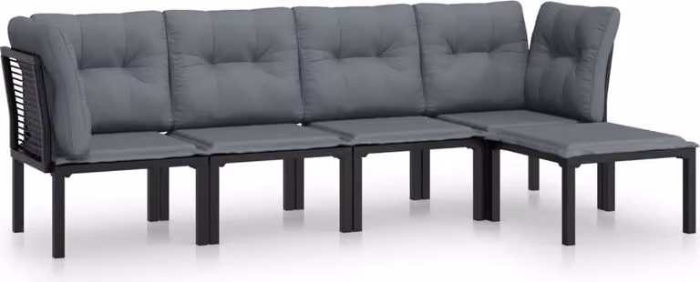 Set Salotto da Giardino 5 pz Nero e Grigio in Polyrattan