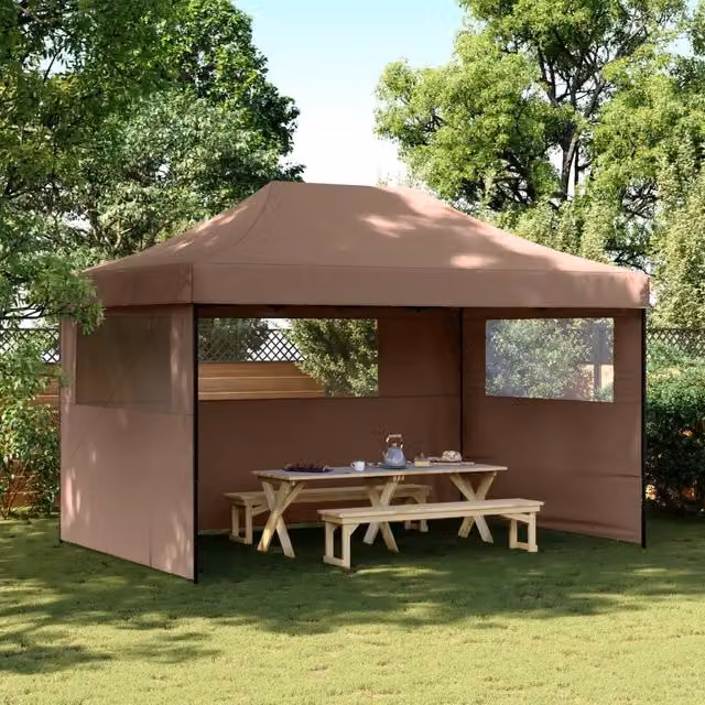 Tendone per feste pieghevole pop-up con 3 pareti vidaXL marrone e nero L/P/H: 440 x 292 x 315 cm