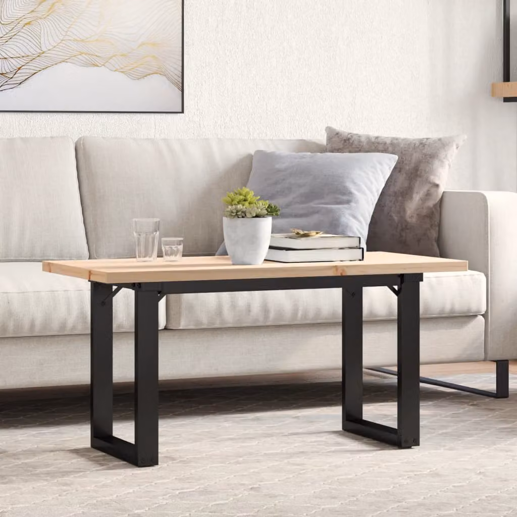 vidaXL Tavolino da salotto rettangolare in legno di pino e acciaio, L 100 x P 50 x H 45,5 cm