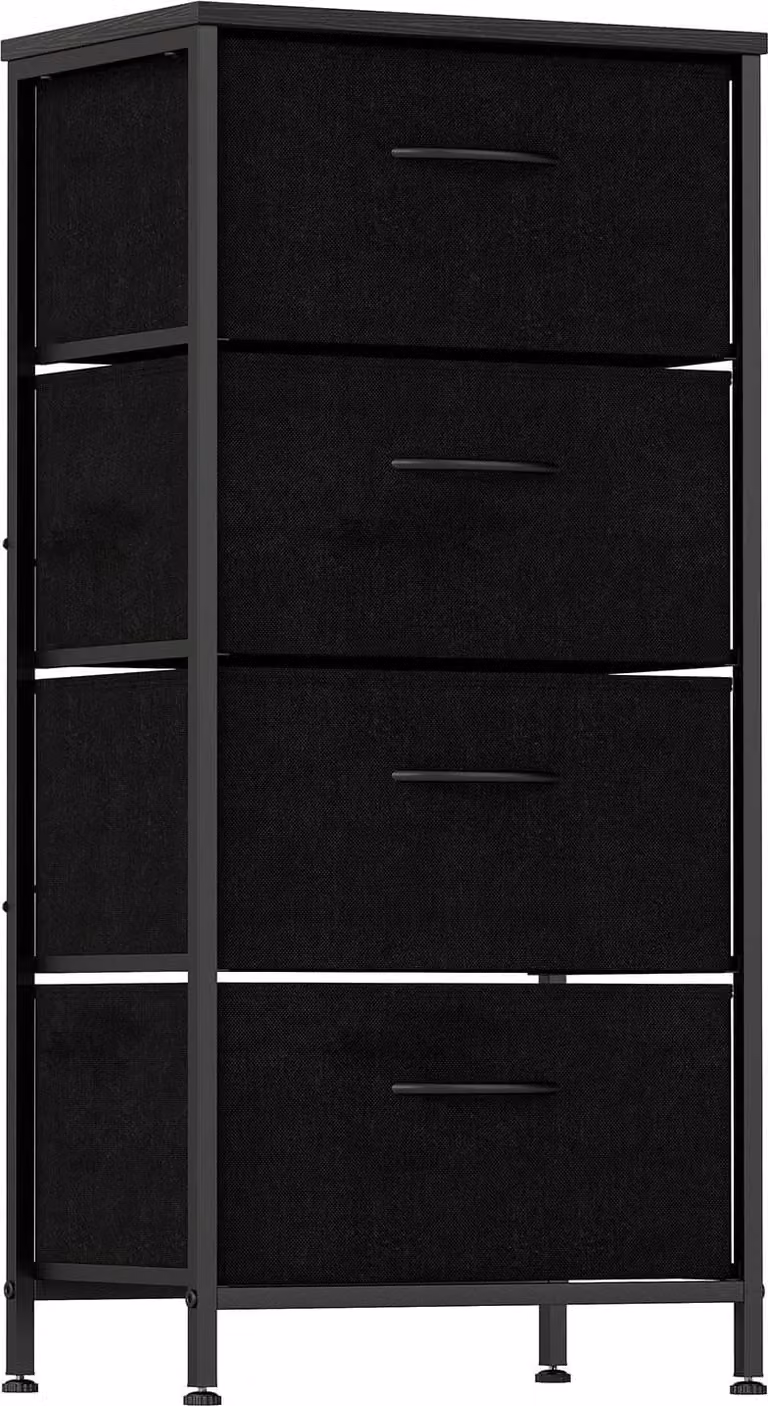 Cassettiera a 4 cassetti con piano in legno, struttura in metallo, nera