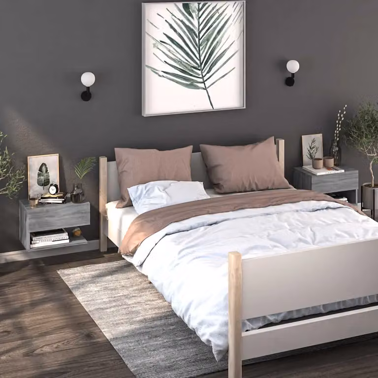 Set di 2 comodini a muro vidaXL in Grigio Sonoma, L 46 x P 29,5 x H 30 cm