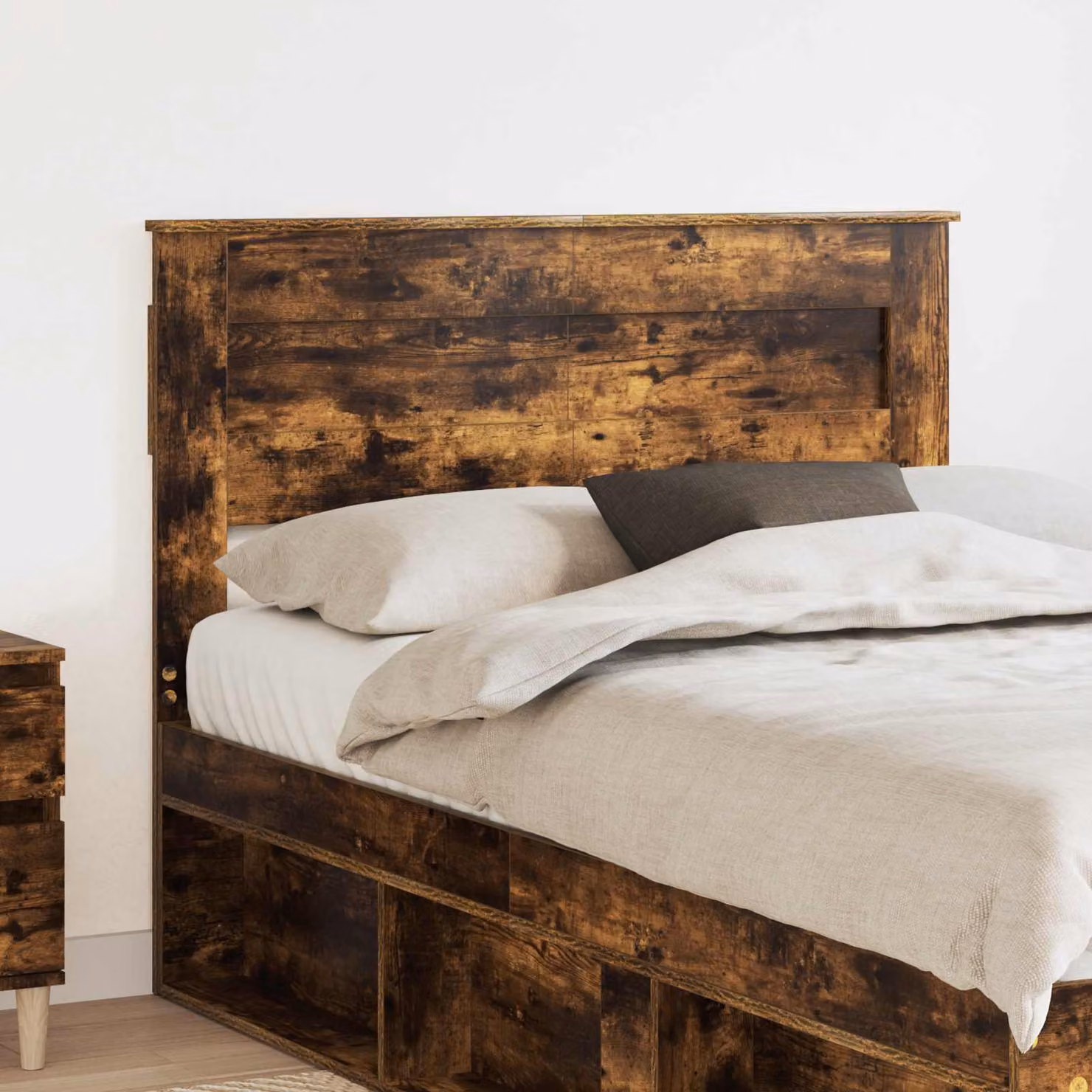 Testiera per letto vidaXL in legno ingegnerizzato rovere fumé marrone con finitura lucida e design minimalista