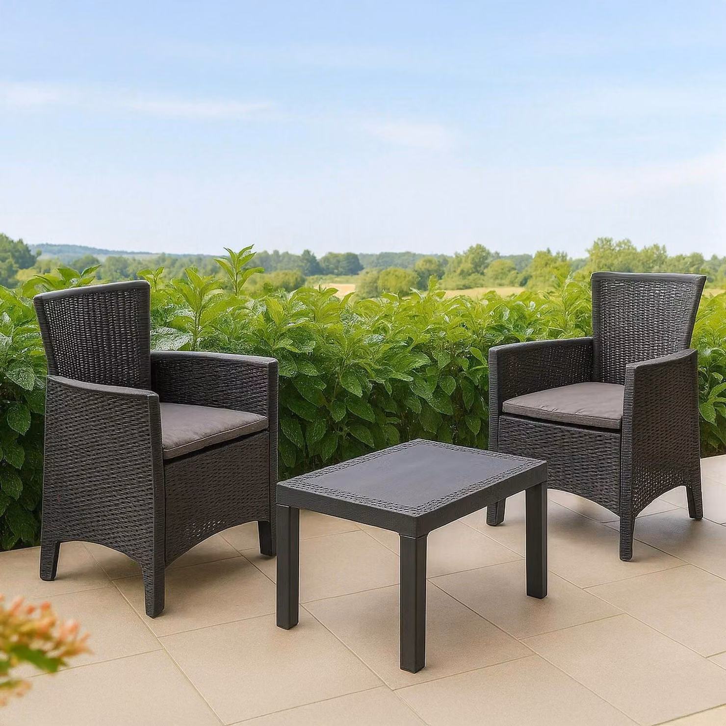 Dmora set Salotto da Esterno Macheri\ Grigio Antracite, 2 Posti un Tavolino  Italy