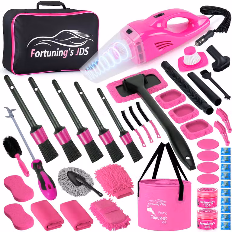 Kit completo per la pulizia e la cura dell'auto, composto da 47 pezzi, inclusi prodotti per la pulizia degli interni e accessori per la pulizia dell'auto