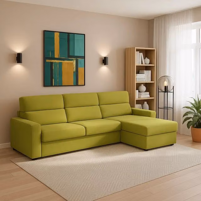 Divano a L DMORA Vigonovo Verde con Penisola Reversibile e Rivestimenti Sfoderabili L/P: 280 x 160 cm