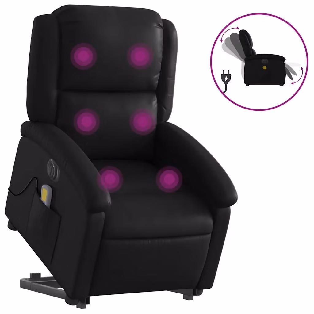 Poltrona Alzapersona Elettrica con Assistenza al Sollevamento vidaXL in Similpelle Nera – 2