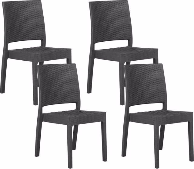 Set di 4 sedie da giardino impilabili BELIANI in plastica e rattan grigio opaco per esterno stile minimalista – 1