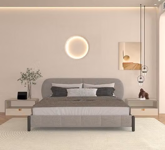 Bett Polsterbett Grau Komfort Schlafen Stilvolles Design Luxusbett Elegant
