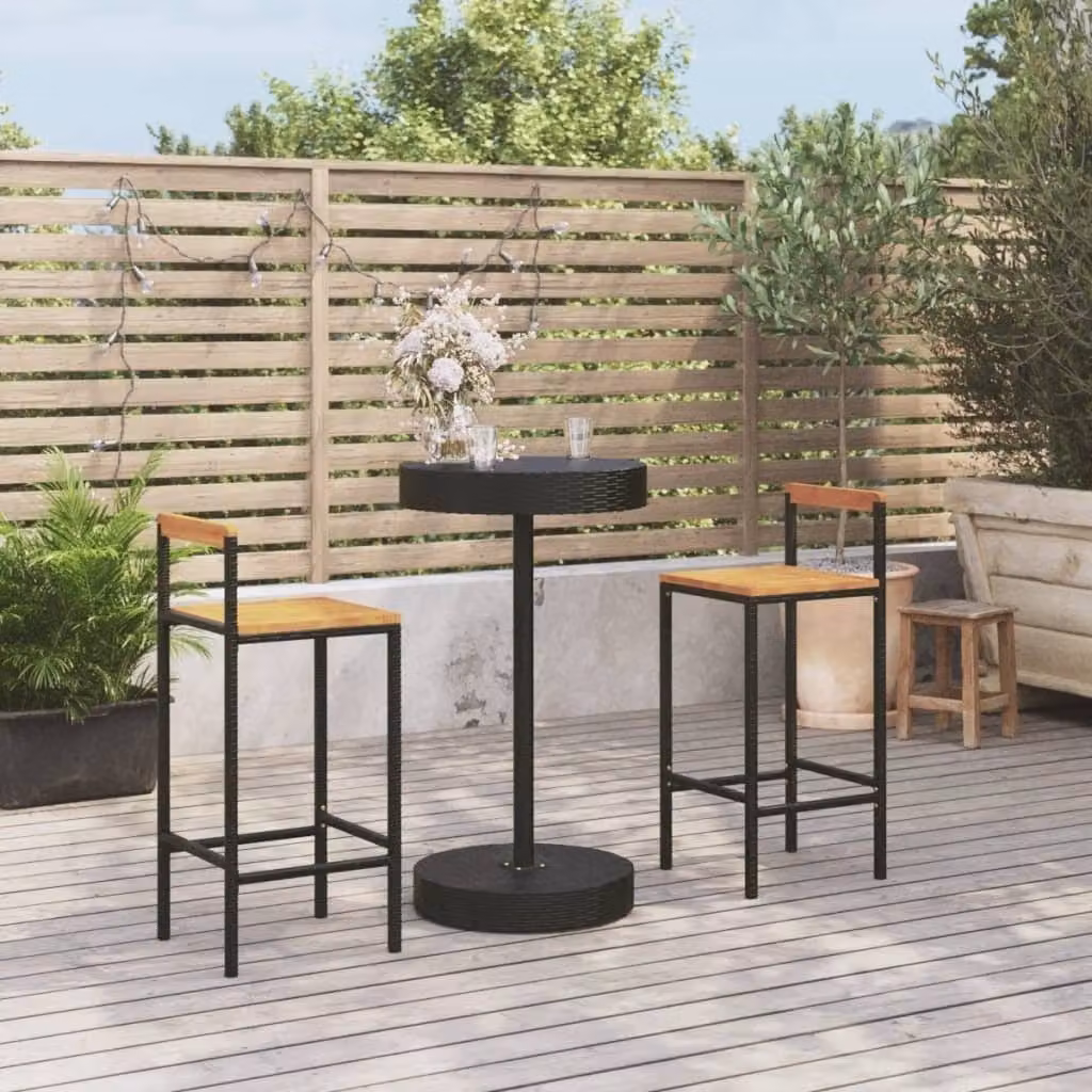 Maison Exclusive - Set Bar Giardino 3 pz Nero Polyrattan e Legno Massello Acacia