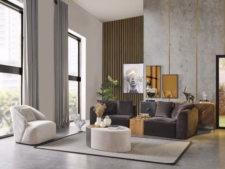 Sofagarnitur 4 Sitzer Sessel Viersitzer Sofa Modern Schwarz Stoff