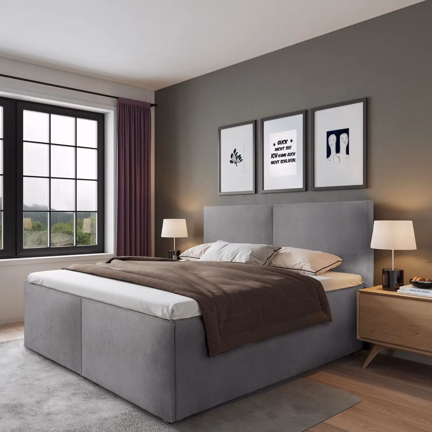 Letto imbottito Milano Grigio 180 x 200 x 32 cm con contenitore, con materasso di alta qualità H3 (fino a 120 kg) e rete a doghe