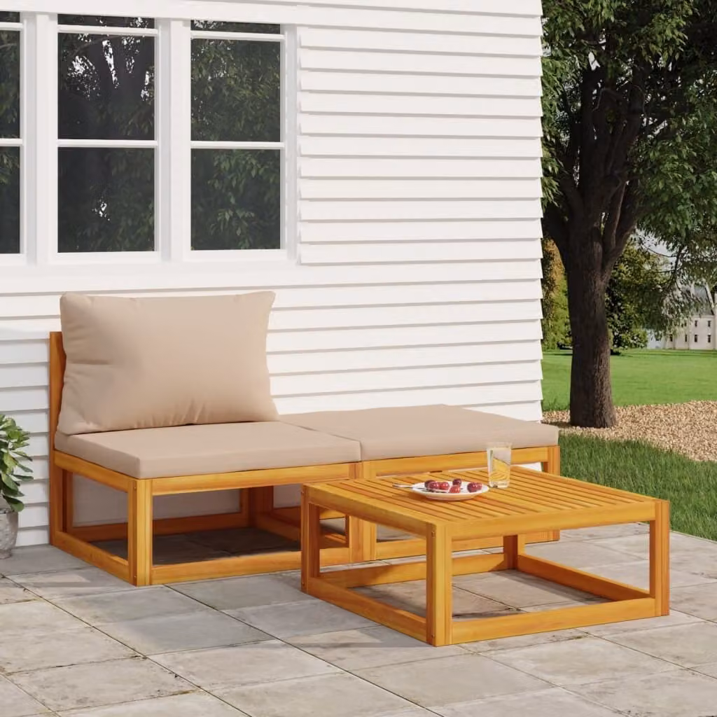 Maison Exclusive - Set da giardino 3 pezzi con cuscini in legno massello di acacia