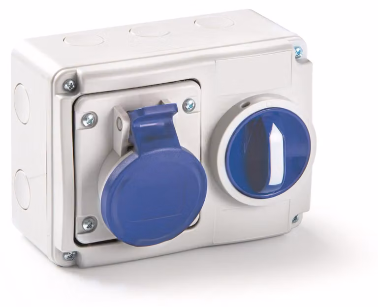 Interruttore per presa, grigio/blu, con protezione IP44