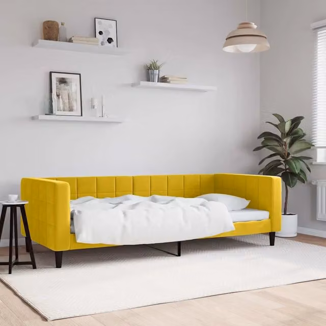 Letto da giorno vidaXL in velluto giallo con struttura in metallo e legno – 1