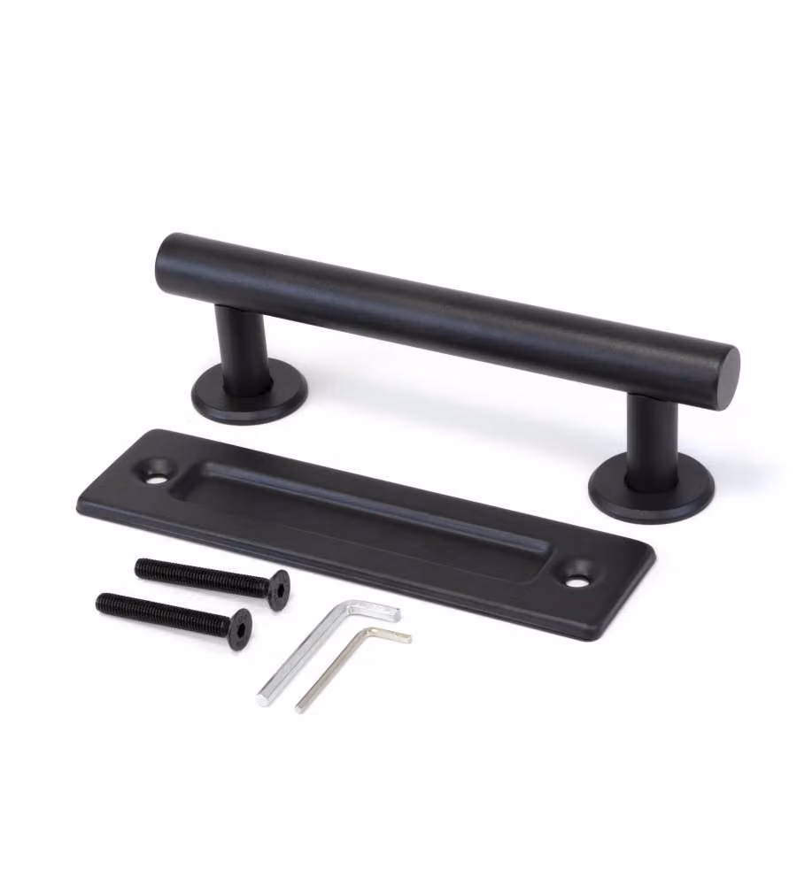 Maniglia per porte scorrevoli in legno Emuca Pasadena in acciaio nero opaco con set rosette, lunghezza: 240 mm, interasse: 180 mm