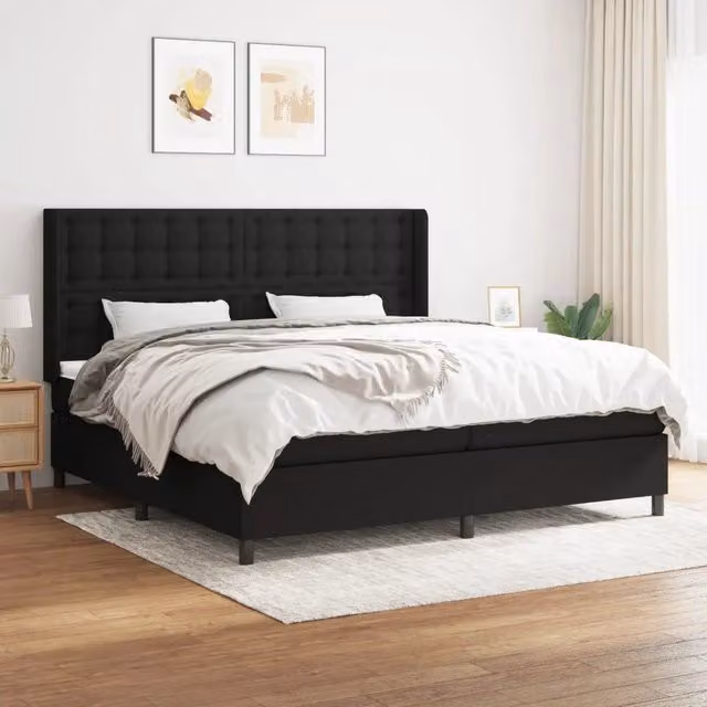 Letto Ibrido vidaXL con Giroletto a Molle e Materasso in Tessuto Nero e Bianco L/P: 200 x 200 cm – 1