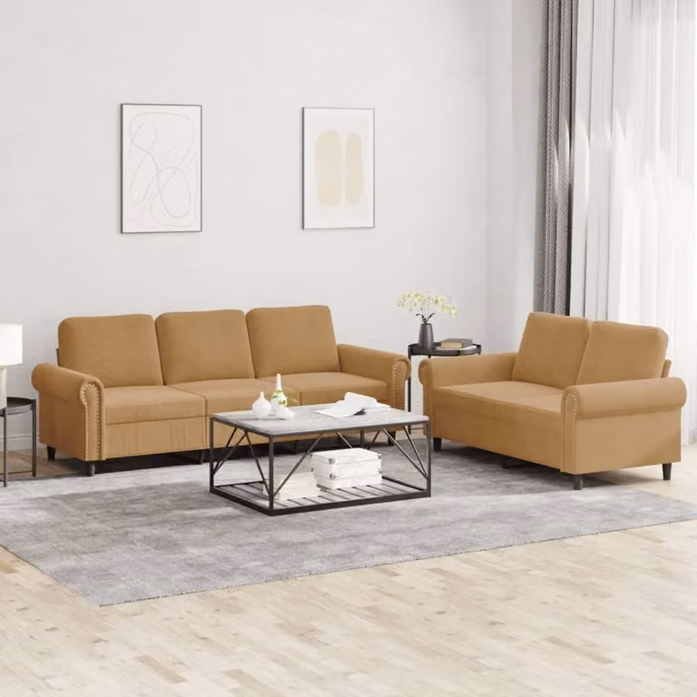 Maison Exclusive - Set divano a 2 posti con cuscini in velluto marrone