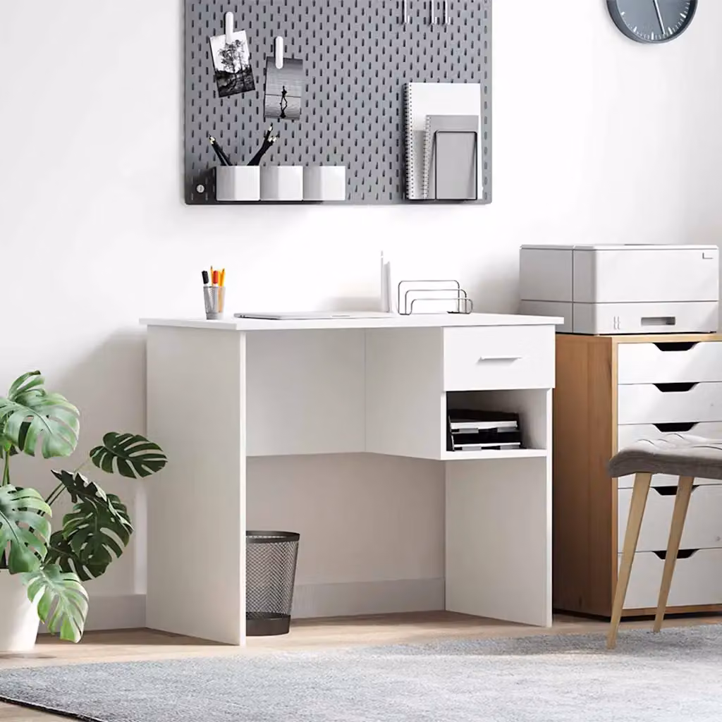 Scrivania moderna vidaXL bianca in legno MDF, L 90 x P 49 x H 75 cm