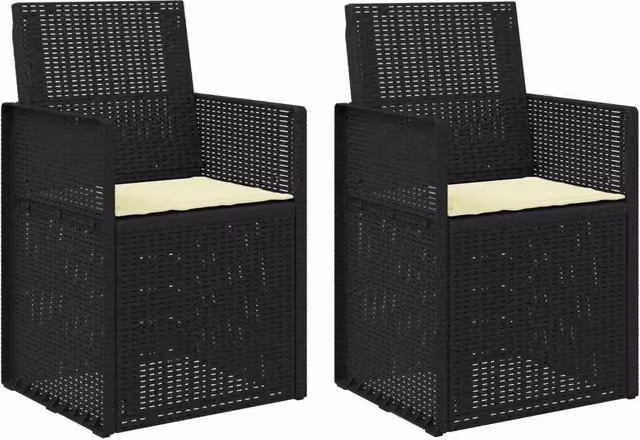 Set di 2 sedie da giardino moderne con braccioli in plastica, colore antracite e beige, resistenti ai raggi UV e dotate di cuscini