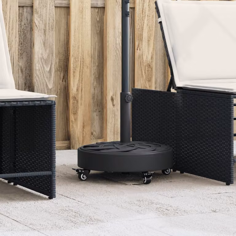 Base per ombrellone vidaXL con ruote e design rotondo, compatibile con pali Ø38/48 mm, colore nero, peso 27 kg