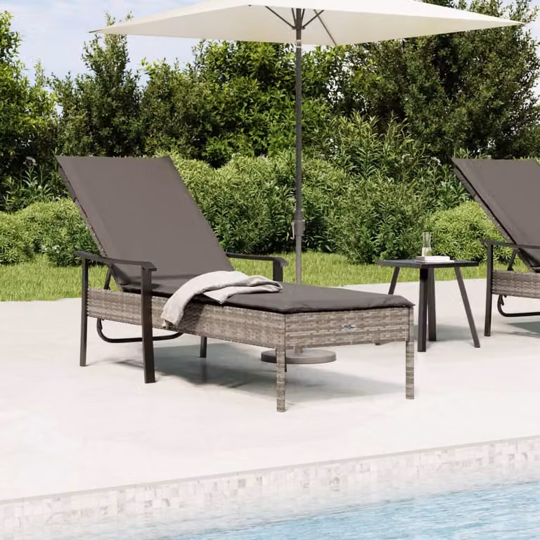 vidaXL Lettino Prendisole in Polyrattan Grigio con Cuscino Impermeabile e Poggiatesta Regolabile
