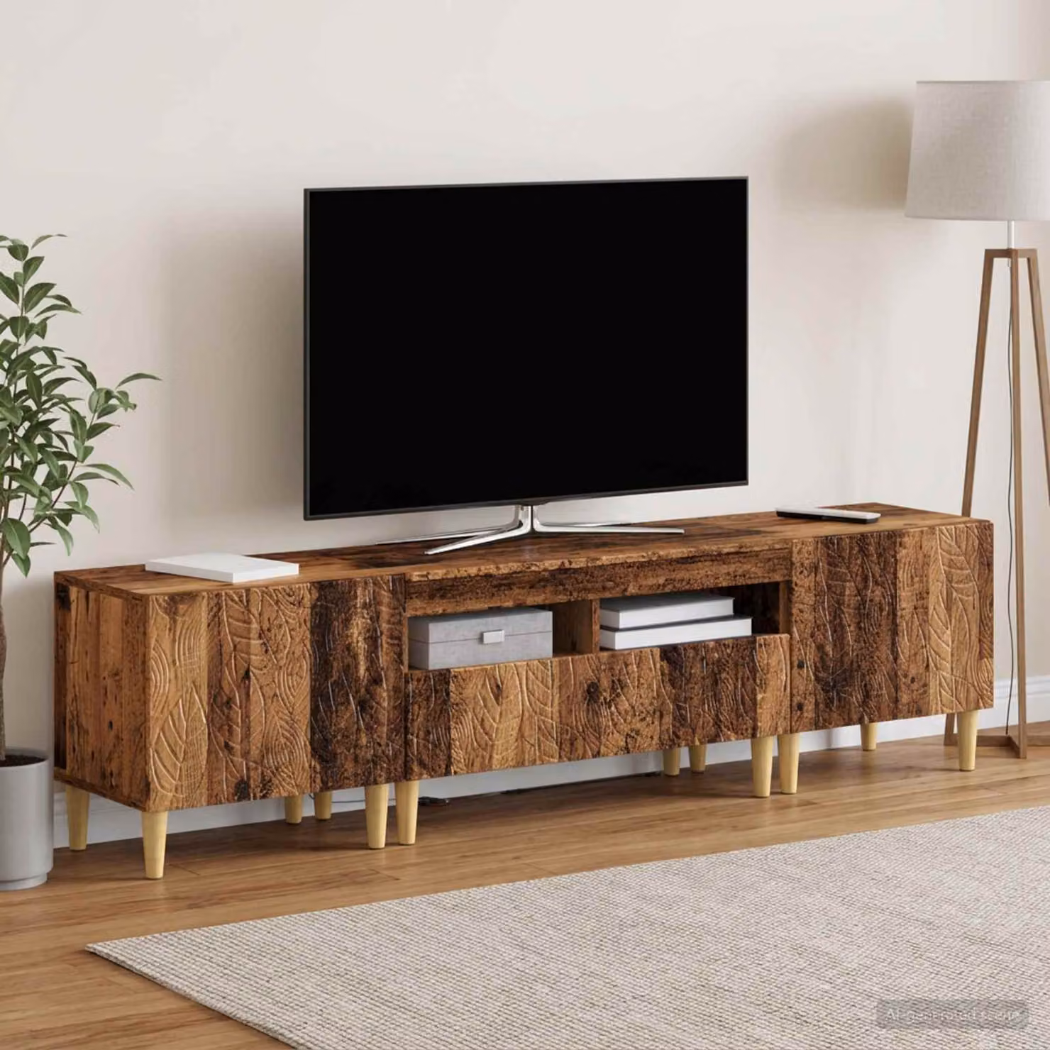 Mobile TV stand vidaXL DELFT moderno in legno marrone e grigio con illuminazione integrata e scomparti multimediali L/P/H: 179 x 43 x 35 cm