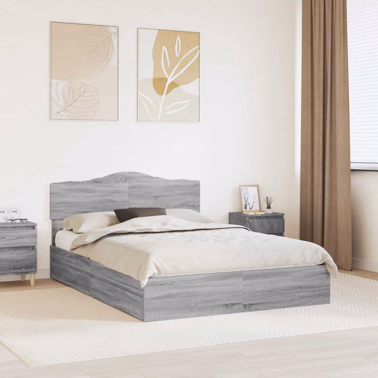 Letto con contenitore e cassetto vidaXL in legno Grigio Sonoma L: 160 cm, P: 200 cm, H: 163 cm