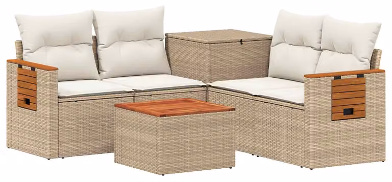 Set di divani da esterno, 6 pezzi. Colore: beige e crema. Materiali: rattan sintetico e acciaio