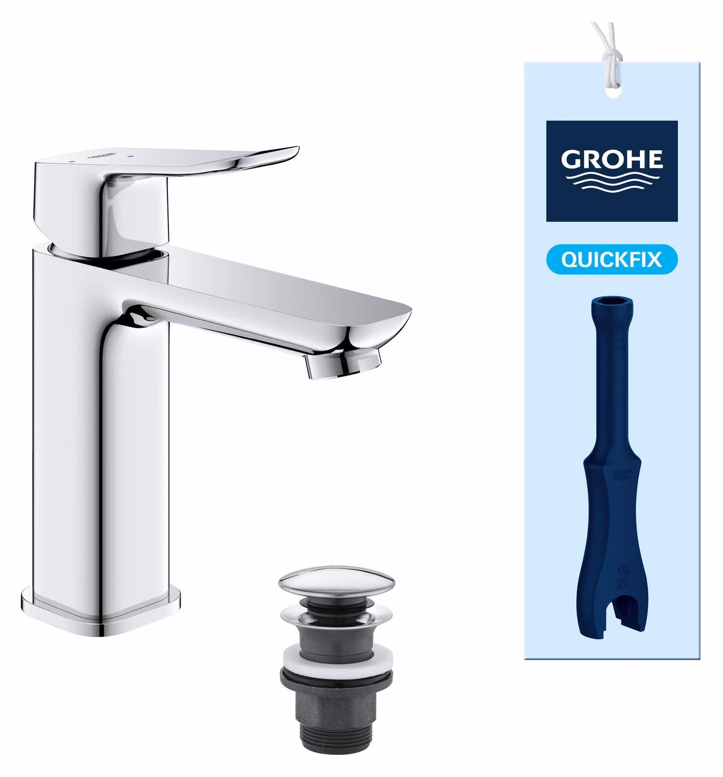 Miscelatore per lavabo, superficie liscia, cromato, con tappo a spinta, dimensione M