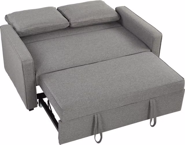 Divano Letto 2 Posti 3 in 1 HOMCOM in Tessuto Effetto Lino Grigio con Schienale Regolabile e 2 Cuscini