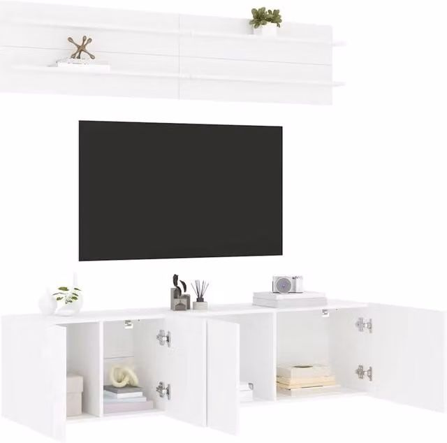 Mobili TV a Muro 6pz-Set di 6 Credenza per TV sospesa Bianchi in Legno Multistrato