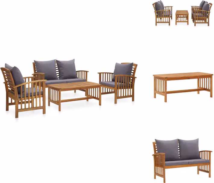 vidaXL Set da salotto da giardino 4 pezzi con cuscini in legno massiccio di acacia - Set di mobili da giardino