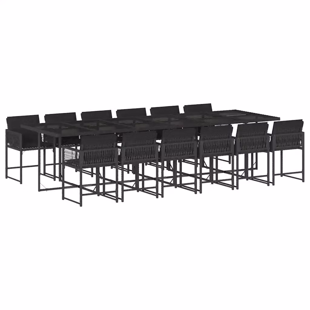 Set da Pranzo da Giardino vidaXL in Polyrattan Nero con Cuscini e Tavolo in Vetro, 13 Pezzi – 2