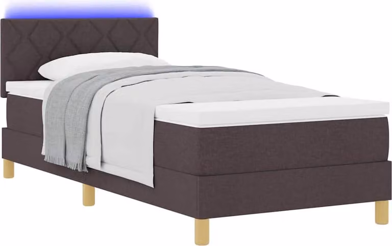 Letto a Sorgente LED Marrone Scuro 90 x 190 cm Tessuto