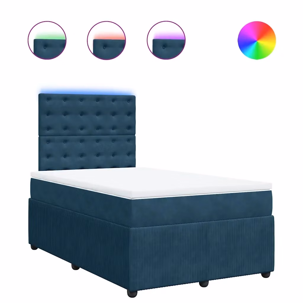 Letto con Giroletto a Molle e Materasso Ibrido vidaXL in Velluto Blu e Bianco L/P: 120 x 200 cm – 2