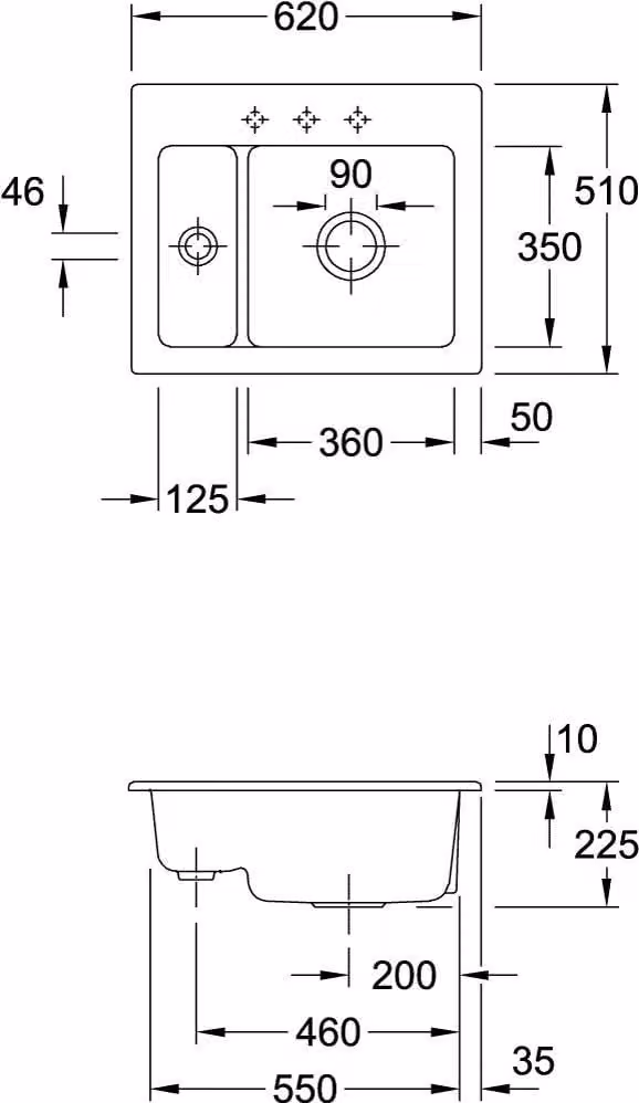Lavello da cucina Villeroy&Boch, lavello da cucina Subway 60 XM Stone White 620x510mm, larghezza base 60cm