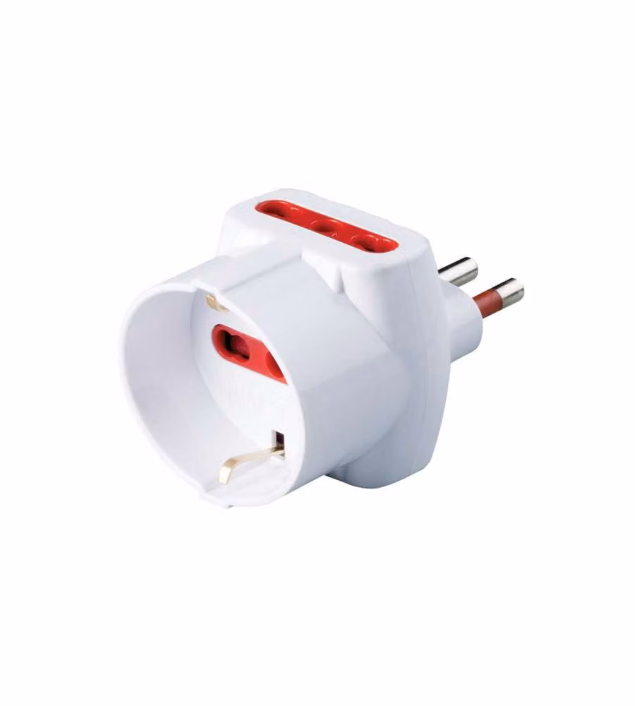 Adattatore Triplo Sicurezza 10A+T Sk Bianco   Rosi