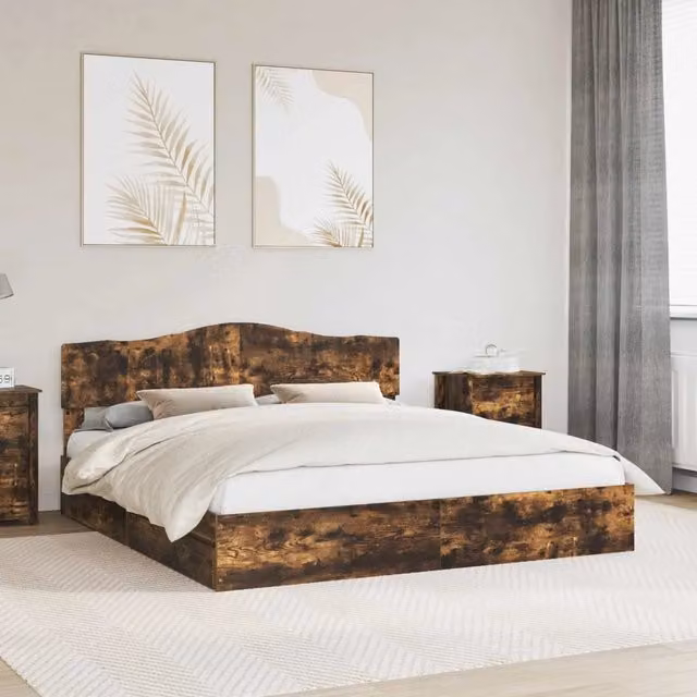 Letto con Contenitore con cassetto Rovere fumé 180 x 200 cm 3413072