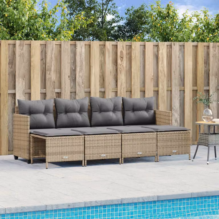 vidaXL Set Divano da Giardino Moderno con Ottoman e Cuscini Beige e Grigio in Polyrattan e Acciaio Verniciato a Polvere