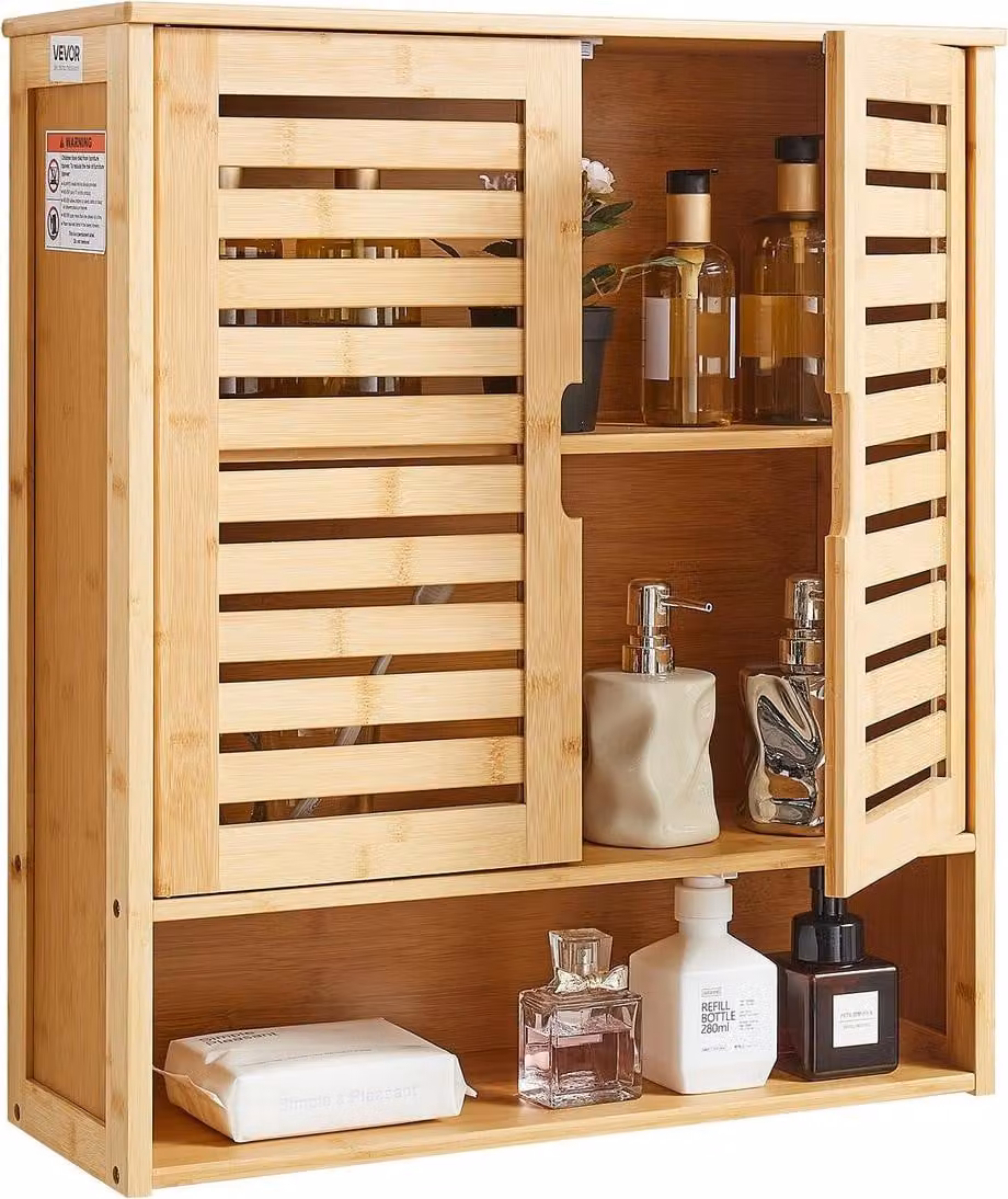 Mobile da bagno a parete, 2 ante e ripiano regolabile, armadietto porta medicinali sopra il WC, organizer da appendere con ripiani e divisorio aperto per lavanderia, cucina e bagno