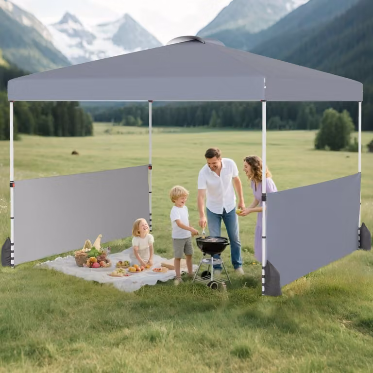 Tenda a baldacchino Costway con 2 pareti laterali, riparo pieghevole portatile per esterno, Grigio, L: 300 cm, P: 300 cm, H: 286 cm